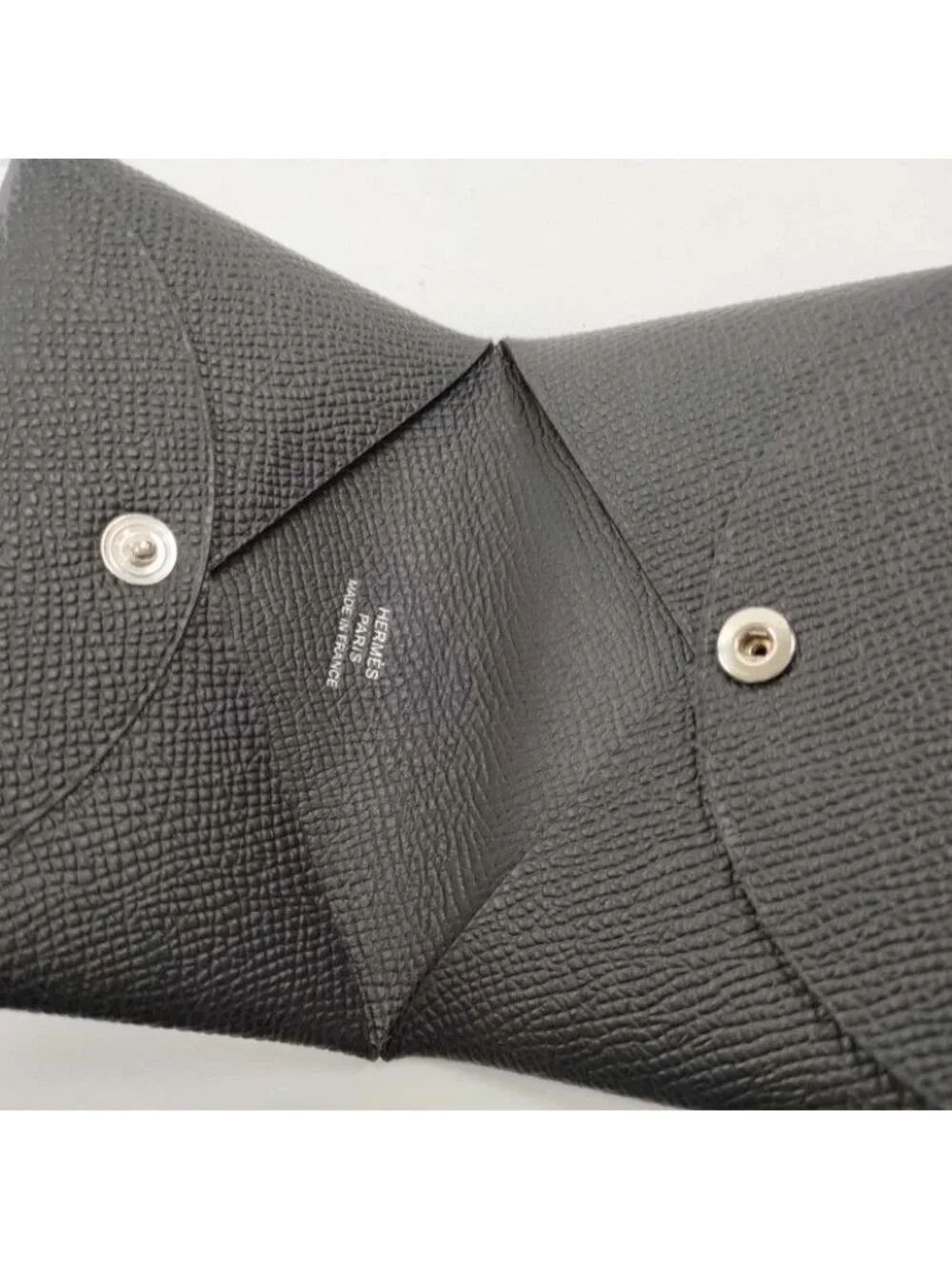 Hermes Business Card Holder Calvi Black Veau Epsom Case Silver New